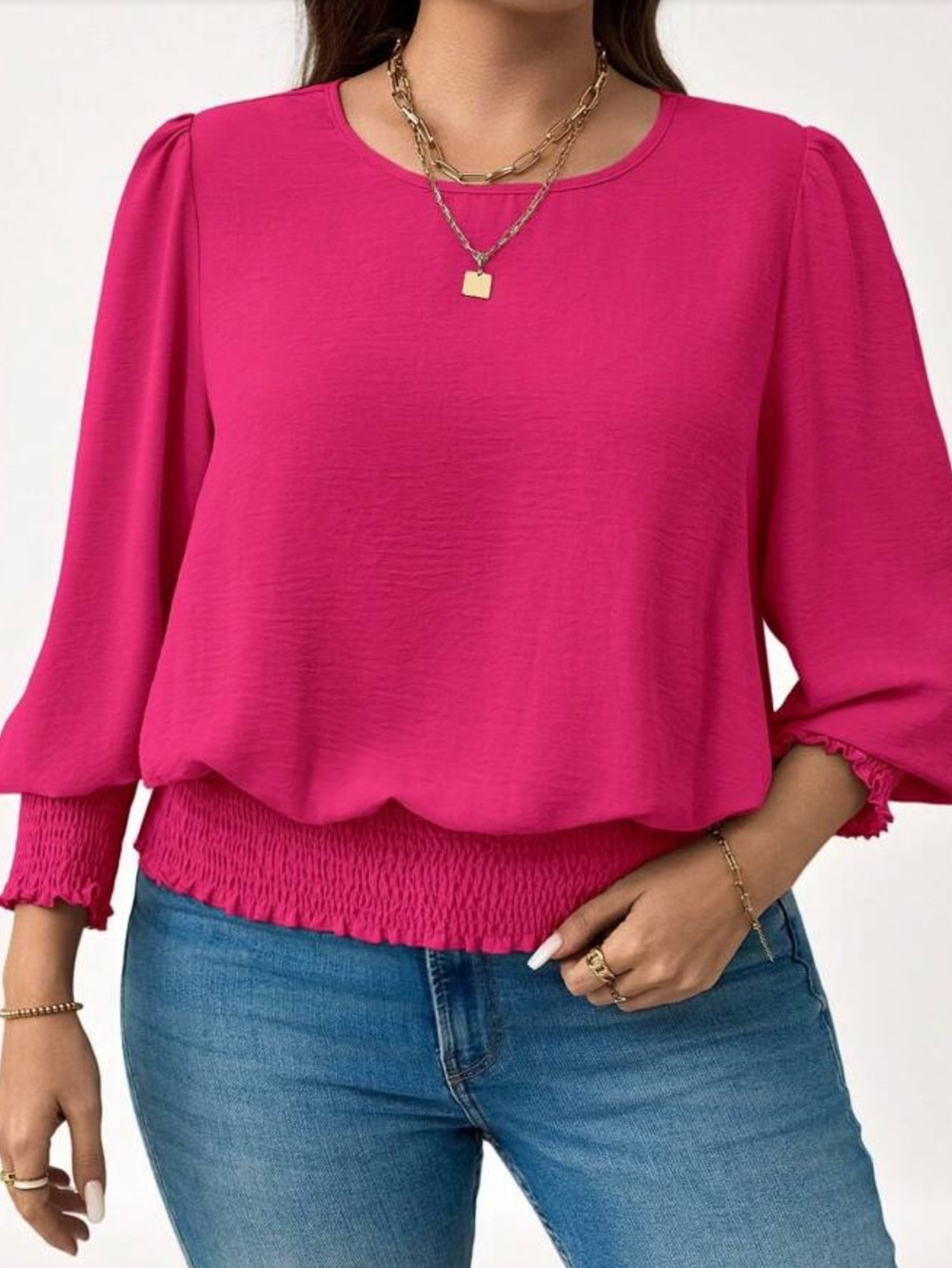 Women’s Pink Smocked-Hem Blouse - Stylish Everyday Top